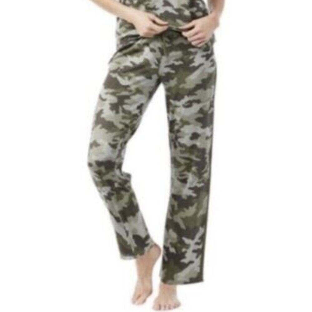 Lucky Brand Pajama Style Comfy Pants Green Camo High Rise Sweats Size M